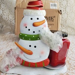 Snowman candle holder. Metal. NEW Home Interiors.